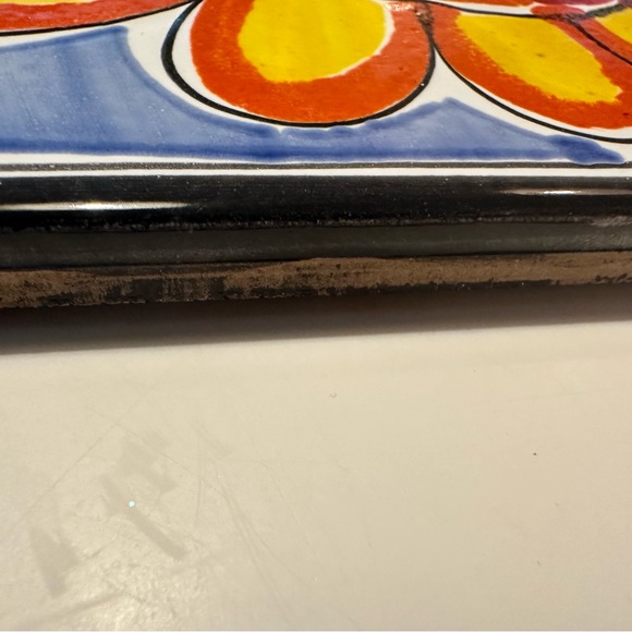 Hand Painted Tile Italy Colorful Sun Flower Face 6x6 inches - Picture 3 of 3